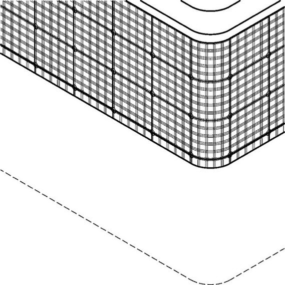 Mark drawing depicting a plaid design located on and covering the entire perimeter of the side border of a mattress.