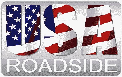 License plate design with the words "USA ROADSIDE" and with "USA" having an American flag background