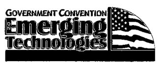 The words "Government Convention Emerging Technologies" with a black base and a partial outline of an American flag to the right such that the whole gives the impression of a semi truck with trailer.