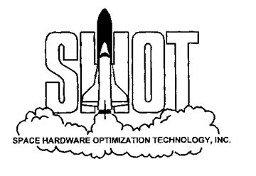 The wording "SHOT Space Hardware Optimization Technology, Inc." with the center of the "H" in "SHOT" comprising a space shuttle taking off.