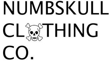 The words Numbskull Clothing Co. The "O" in clothing is represented by the image of a skull and crossed bones.