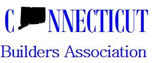 The words Connecticut Builders Association. The "O" in Connecticut is represented by a shaded image in the shape of the state of Connecticut.