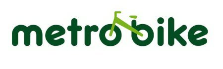 The word "metrobike." The words are joined together with the letters "o" and "b" forming the wheels of a bicycle and a design element forming the frame, handles, and seat.