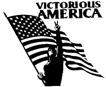 Man holding American flag with words "Victorious America" above it