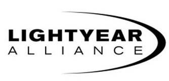 Design comprising the wording 'LIGHTYEAR ALLIANCE' represented in stylized font with a curved line to the right of the wording.