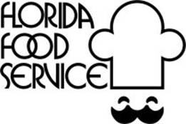 Design comprising the wording 'FLORIDA'S FOOD SERVICE' represented in stylized font to the left of a design of a chef's hat with eyes and mustache underneath.