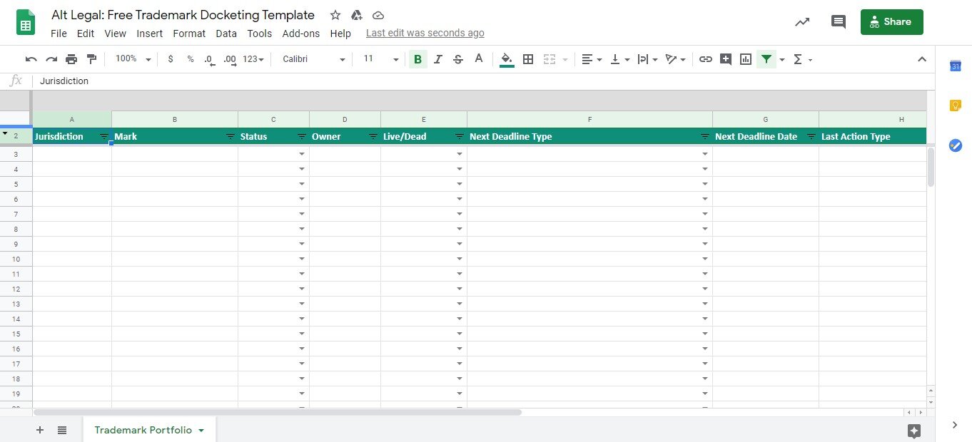Click on the screenshot to download Alt Legal’s free IP docketing spreadsheet.